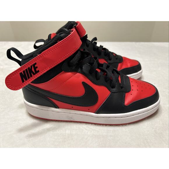 Nike Court Borough Mid 2 Shoes Boys Size 6Y Black Red Basketball CD7782-602 - Picture 1 of 8